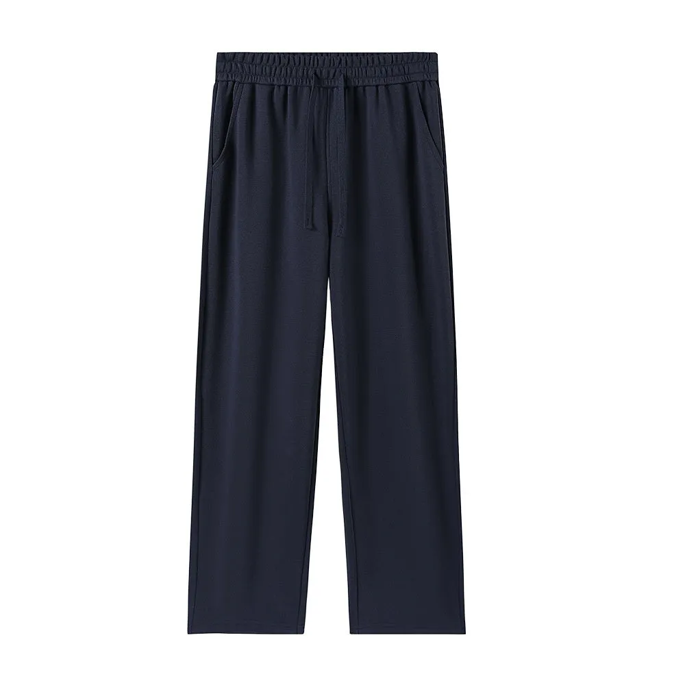 High-waisted straight-leg cotton pants in heather gray, loose fit, available in multiple colours