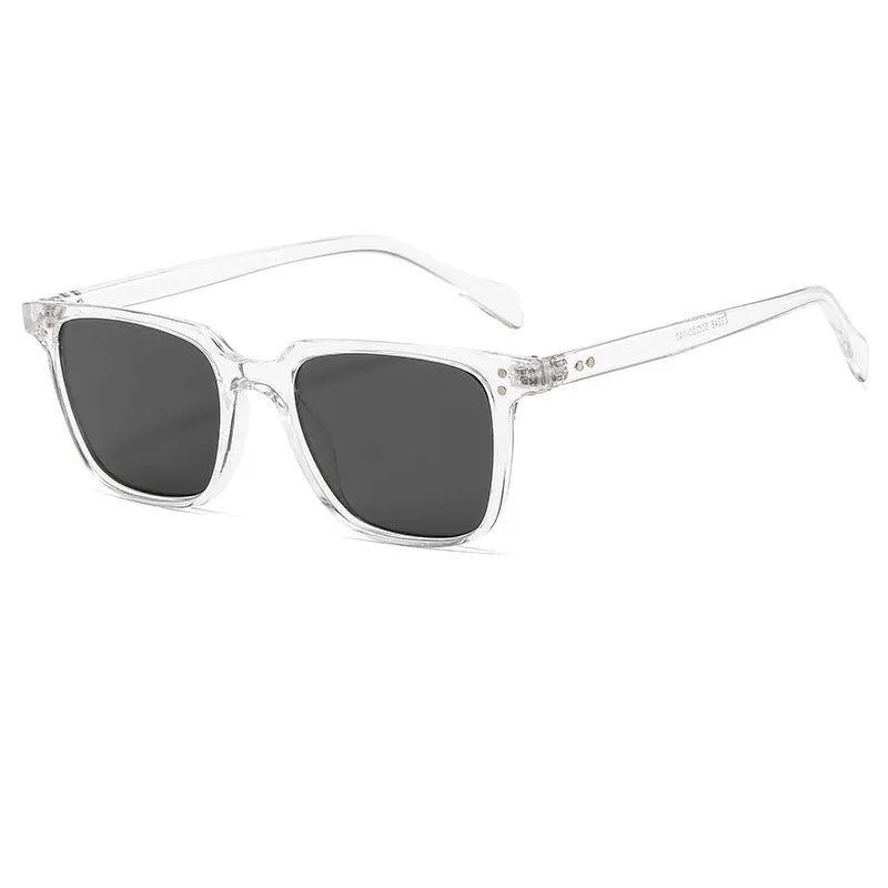 Men's fashion sunglasses with black frame and gray AC UV400 lenses, PC frame, box style