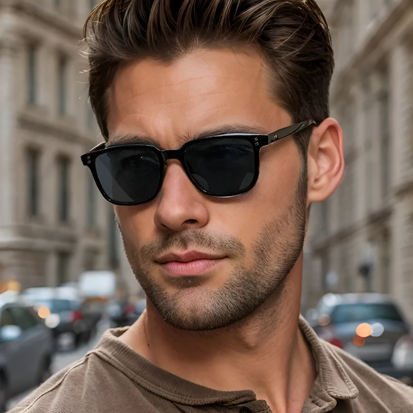Men's fashion sunglasses with black frame and gray AC UV400 lenses, PC frame, box style