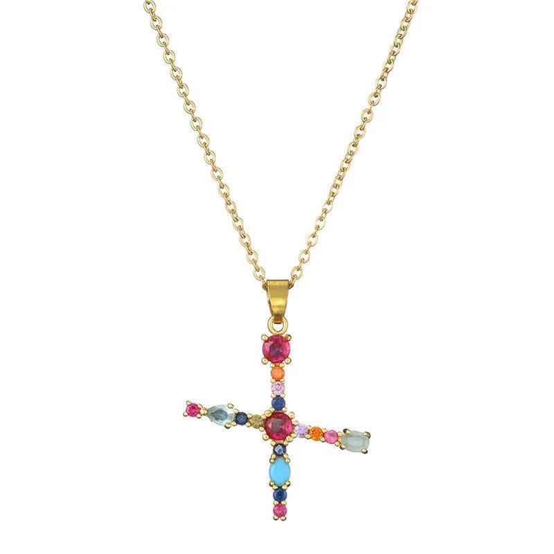 Copper micro-set zirconium English letter initial pendant with matching chain, light luxury style