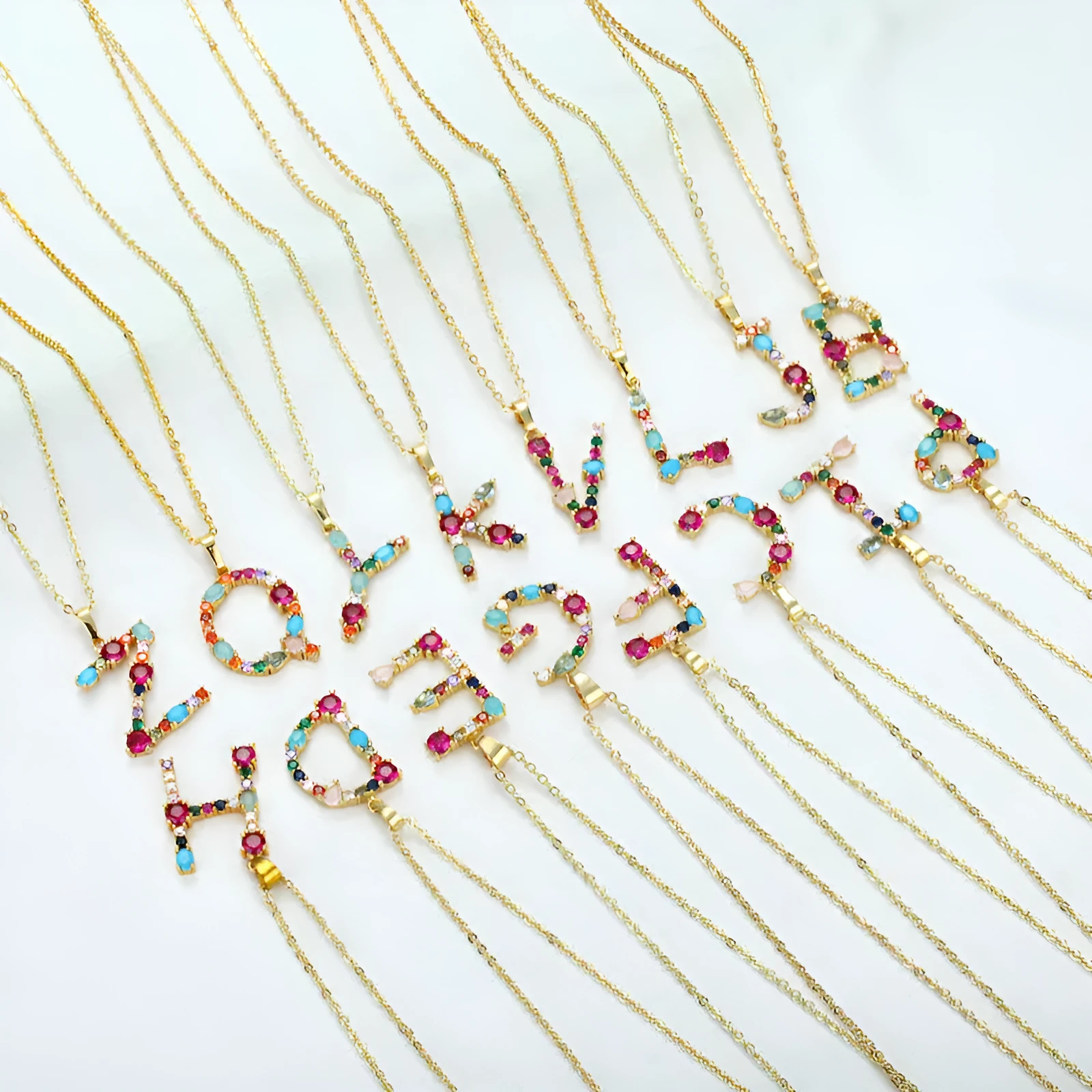 Copper micro-set zirconium English letter initial pendant with matching chain, light luxury style