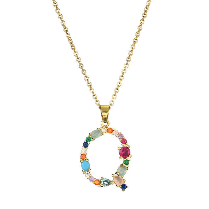 Copper micro-set zirconium English letter initial pendant with matching chain, light luxury style