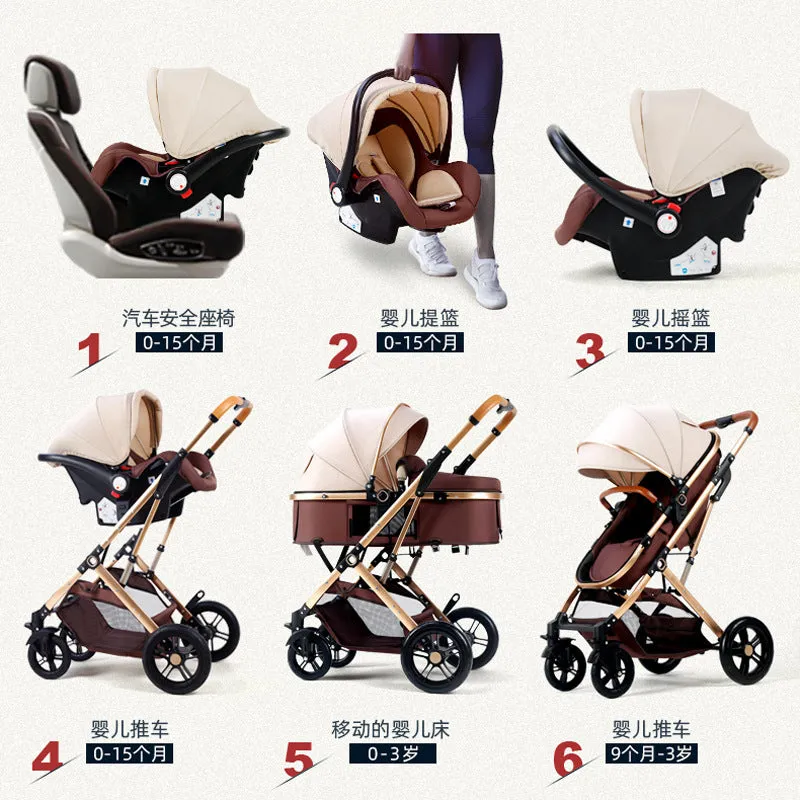 Lightweight basket baby stroller with iron frame in lotus green, seated position, lie-flat recline function