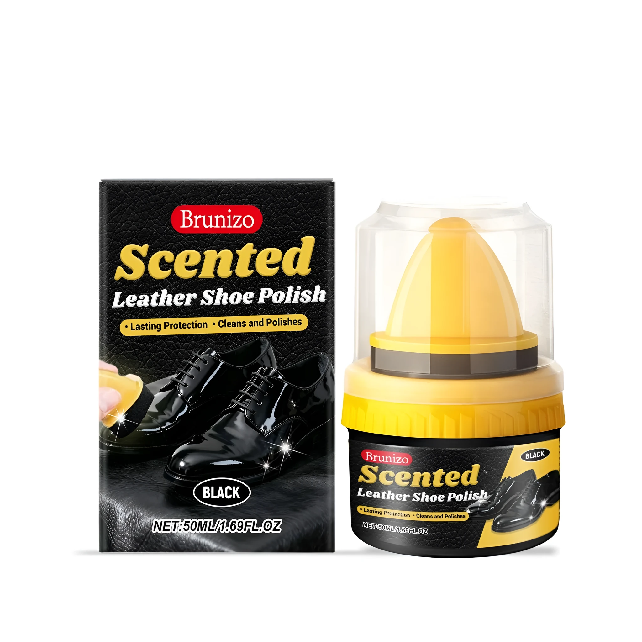 50ml bottle of fragrance leather shoe polish for cleaning and conditioning leather footwear with liquid formula