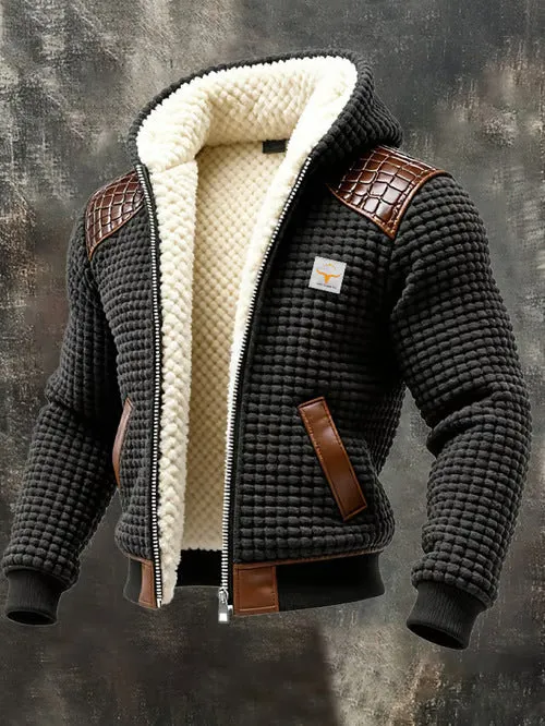 Polyester grid-pattern slim-fit cotton-padded jacket with 3D patch pockets in cardigan style