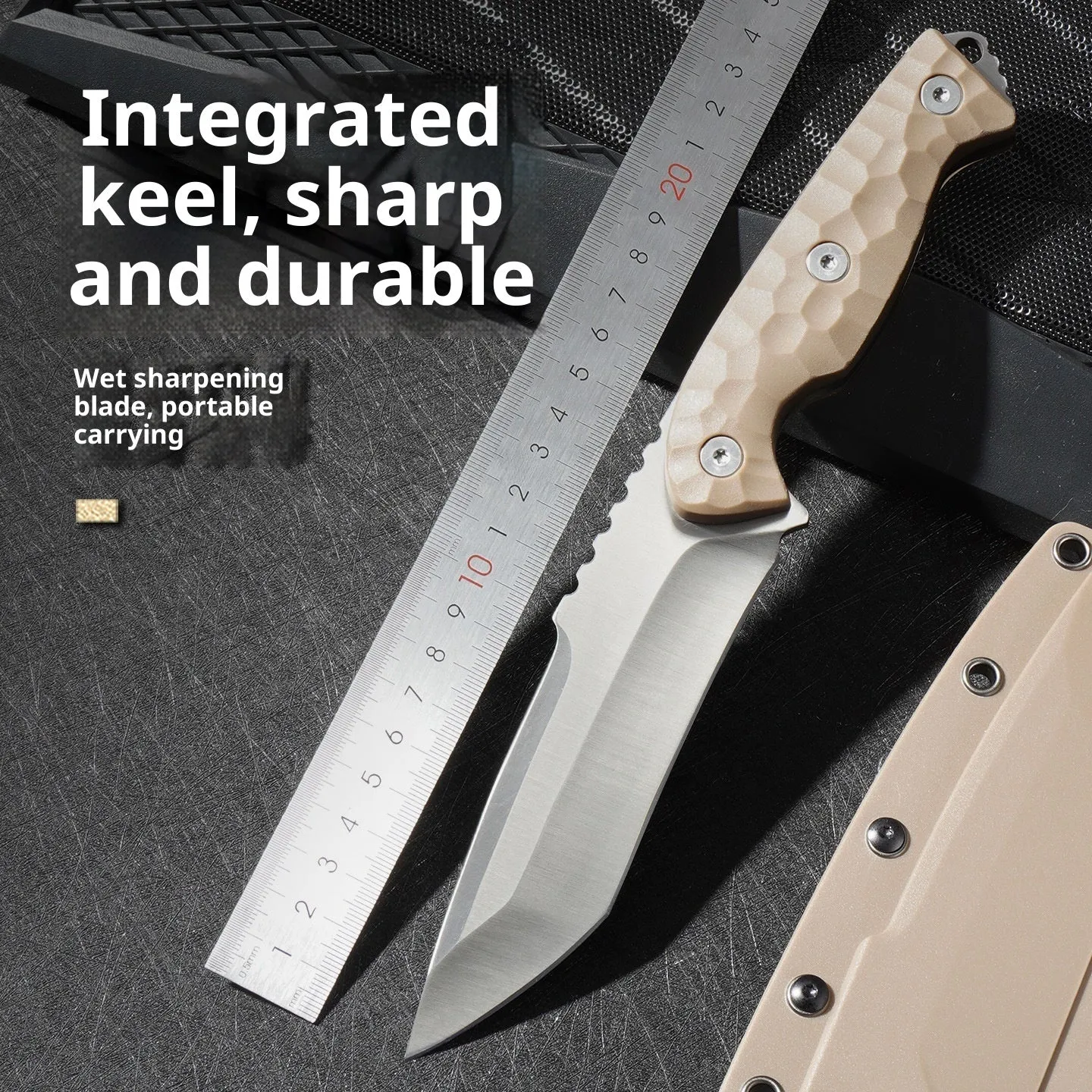 Titan-Brown folding knife with 12.8cm 3CR13 stainless steel blade, open on outdoor surface