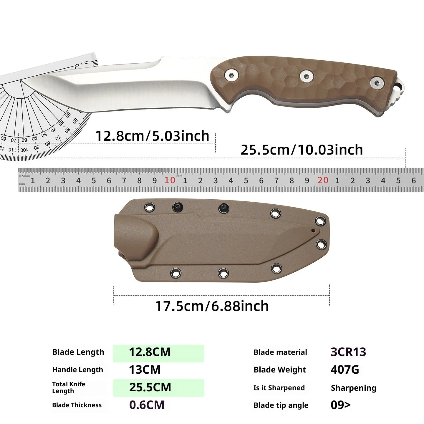 Titan-Brown folding knife with 12.8cm 3CR13 stainless steel blade, open on outdoor surface