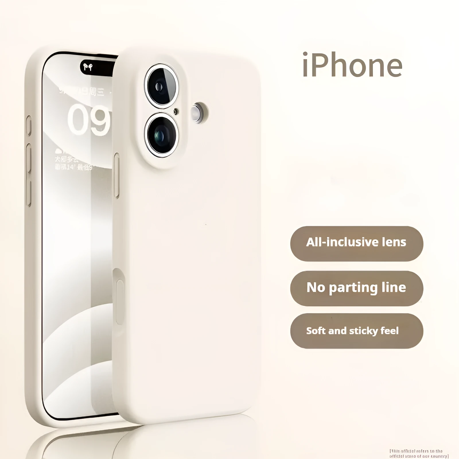 Liquid silicone phone case with matte flowing sand finish for iPhone 17 series in white