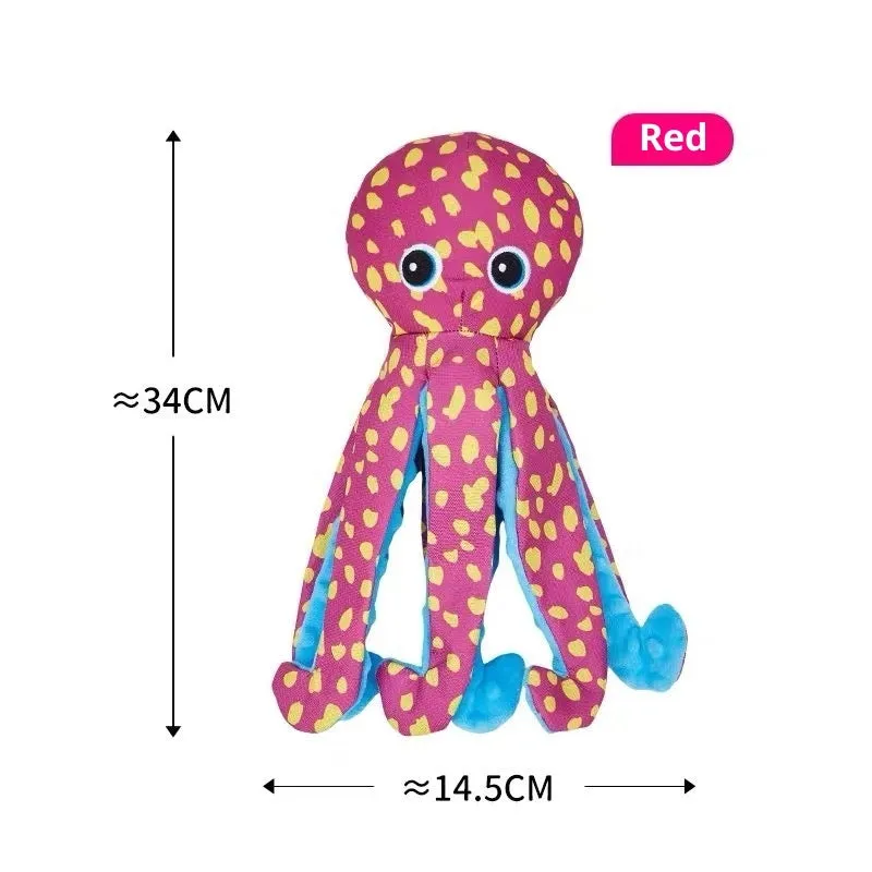 Blue canvas plush octopus print dog toy with squeaker from ocean series
