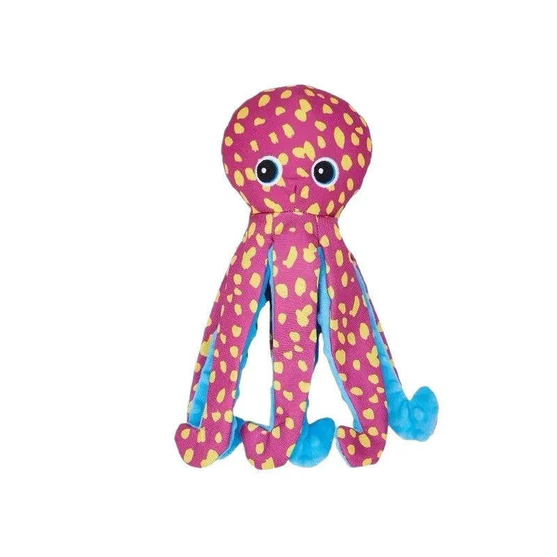 Blue canvas plush octopus print dog toy with squeaker from ocean series