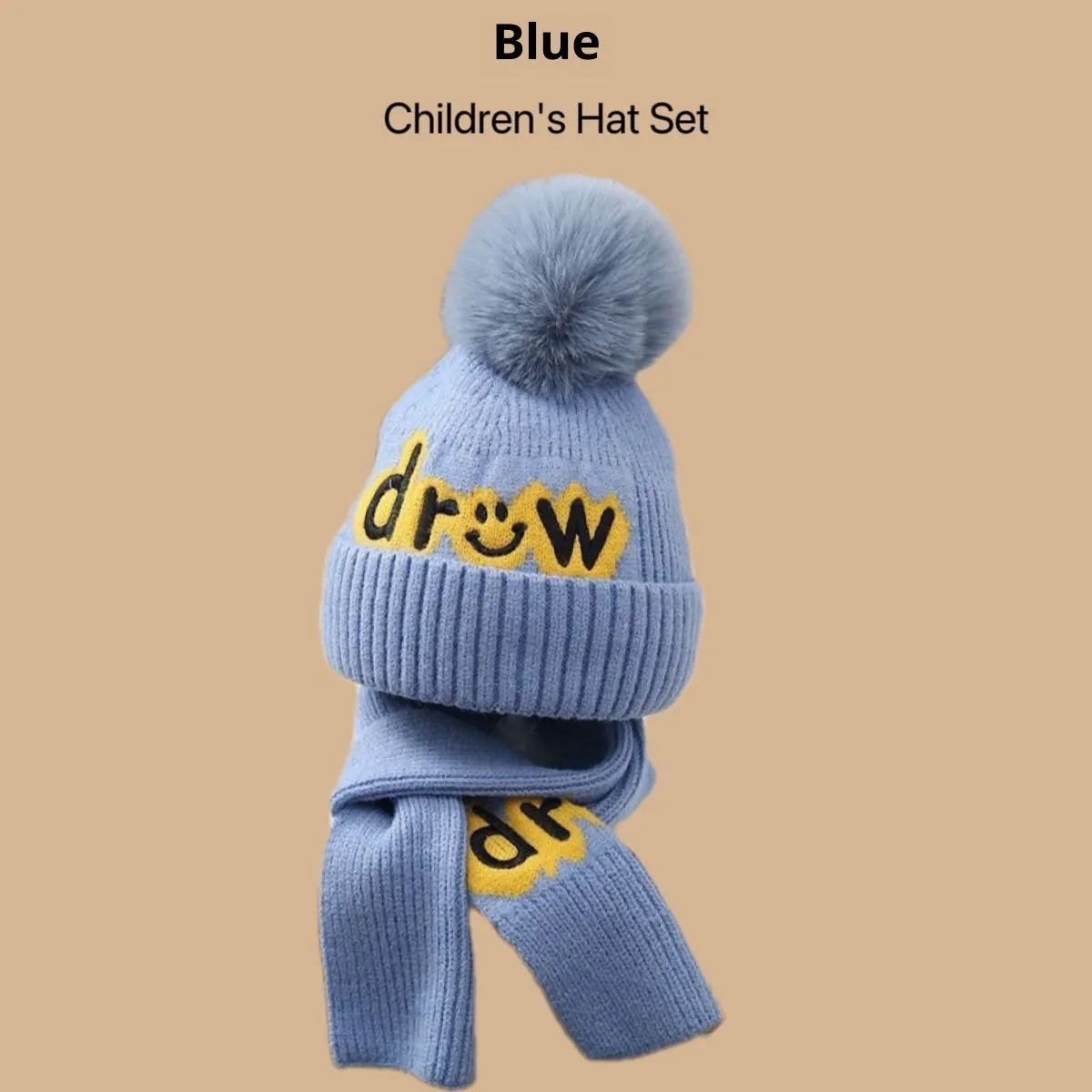 Boys' knitted fleece-lined hat and scarf set with no-top hat for babies 0-6 months