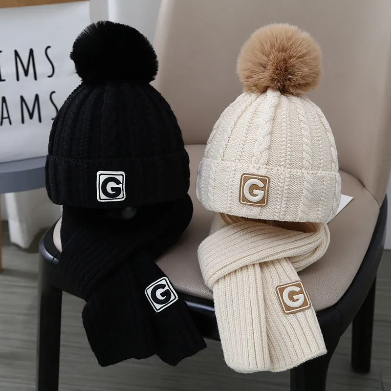 Boys' knitted fleece-lined hat and scarf set with no-top hat for babies 0-6 months