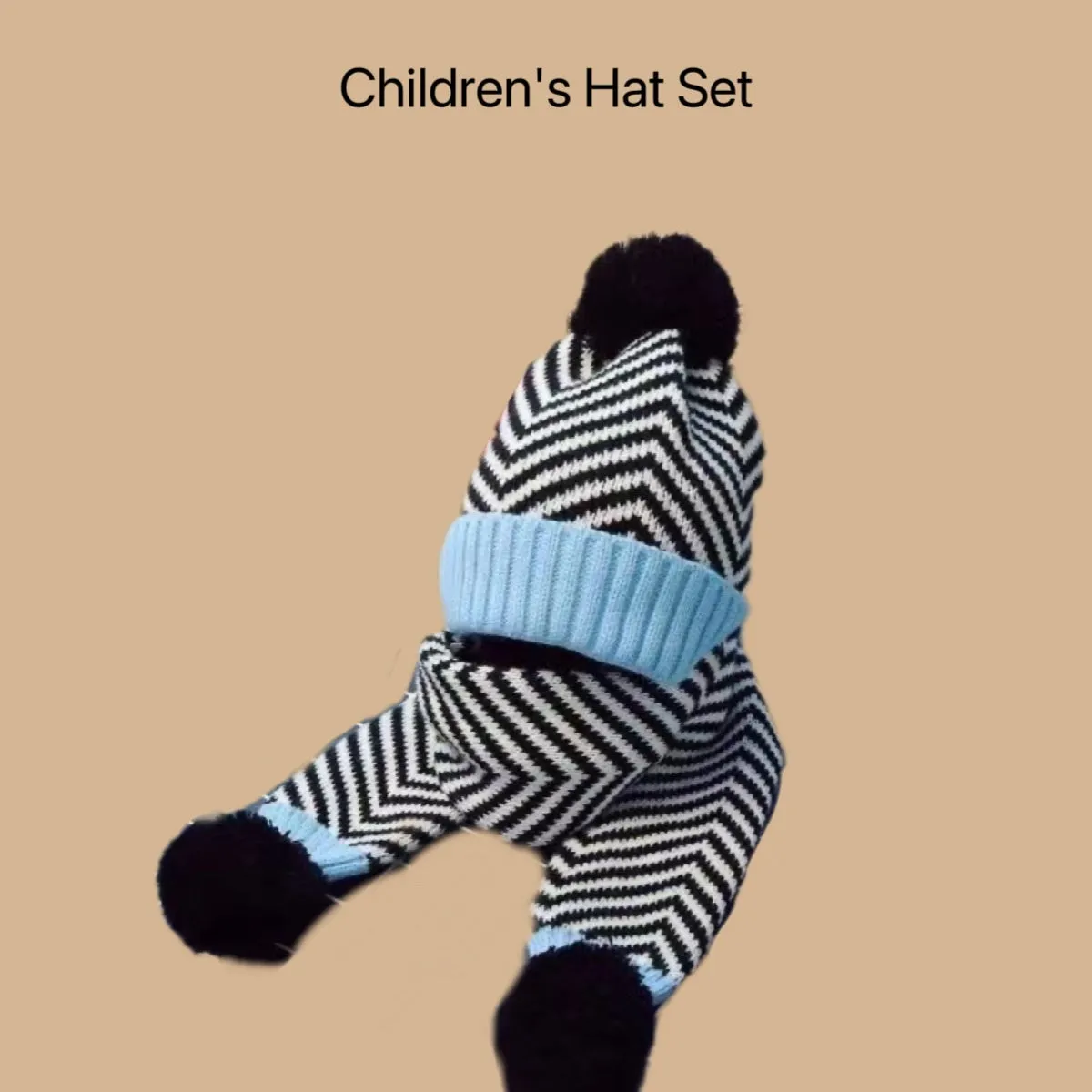 Boys' knitted fleece-lined hat and scarf set with no-top hat for babies 0-6 months