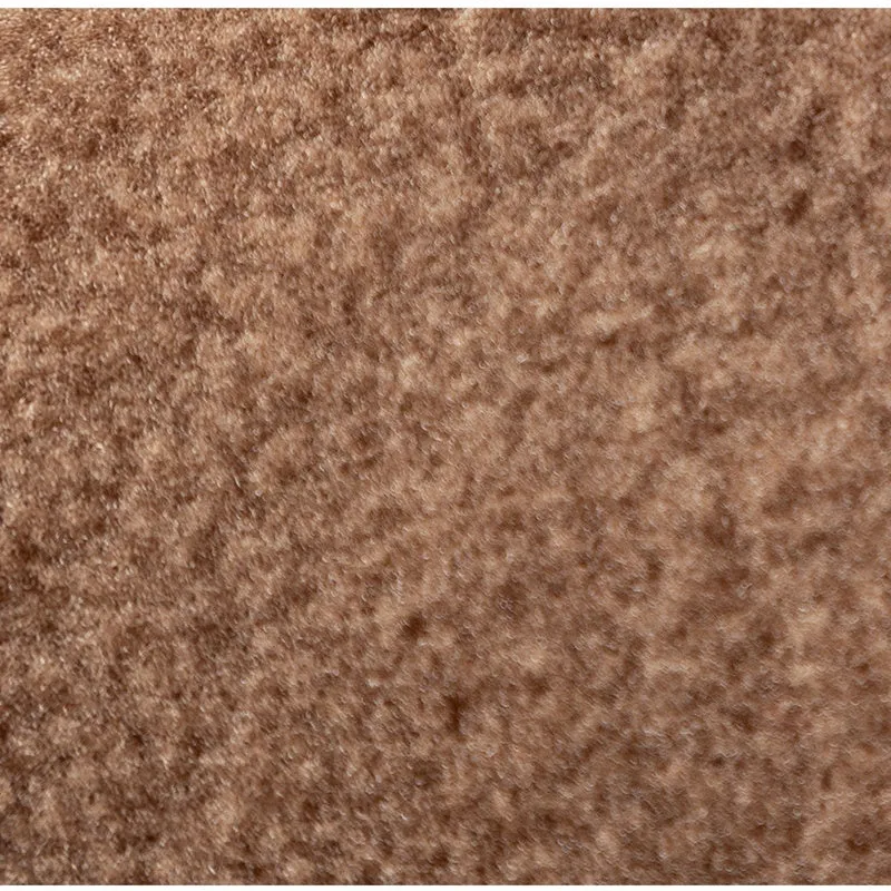 Brown fleece dog coat with bear embroidery and side-button closure on a small dog