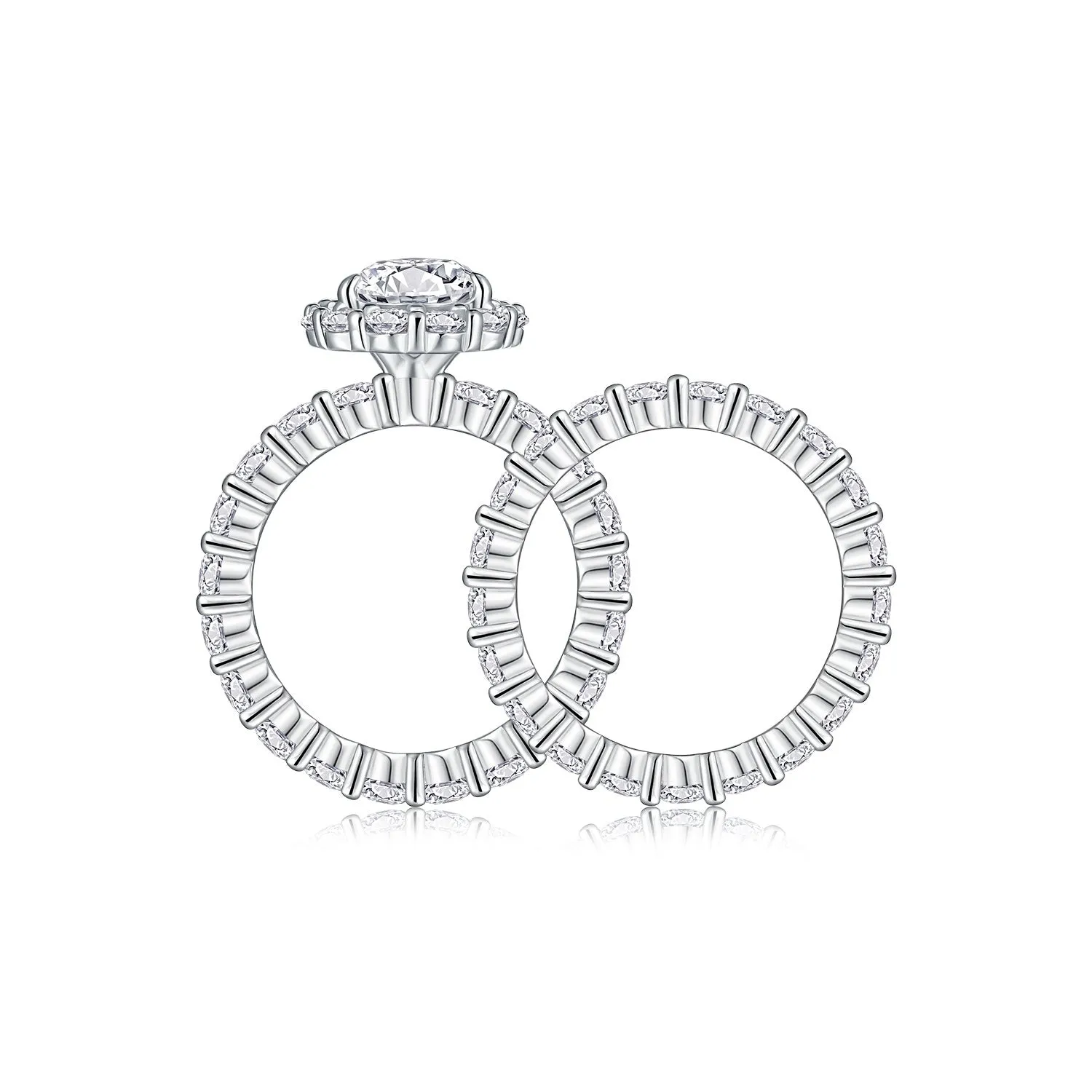 Love ring with pear-shaped moissanite on S925 silver band platinum-plated finish sizes 5 to 9