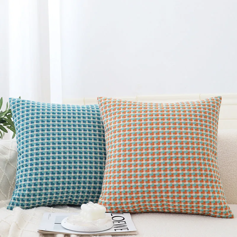 Modern minimalist 45x45cm yarn-dyed Tihua cushion cover with geometric abstract pattern in colourfast orange