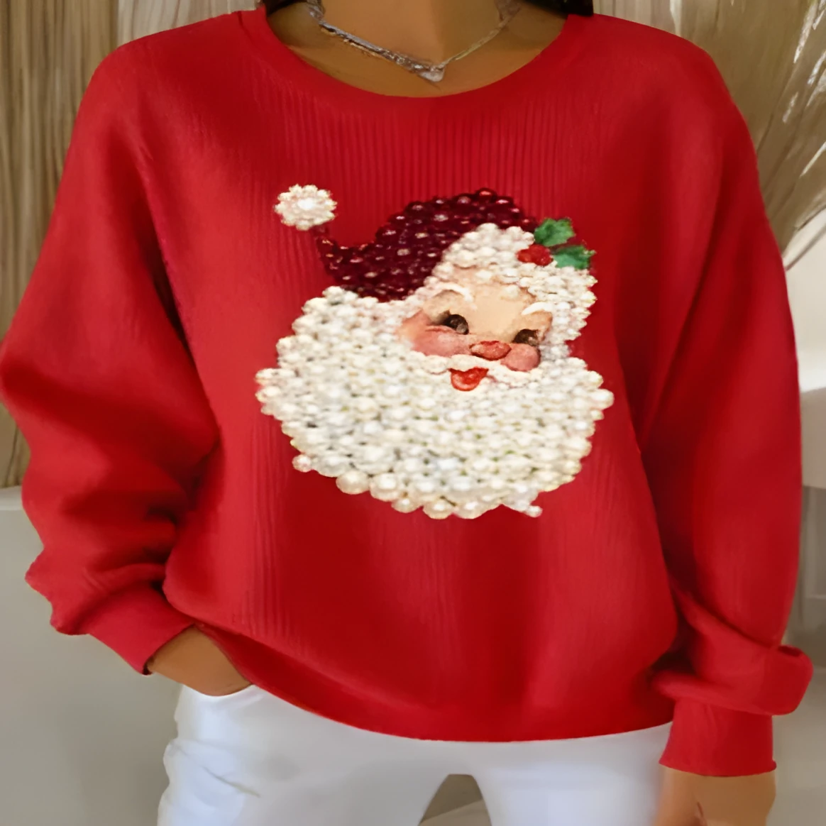 3D effect artistic retro knit sweater for women in loose fit polyester fabric with embossed pattern