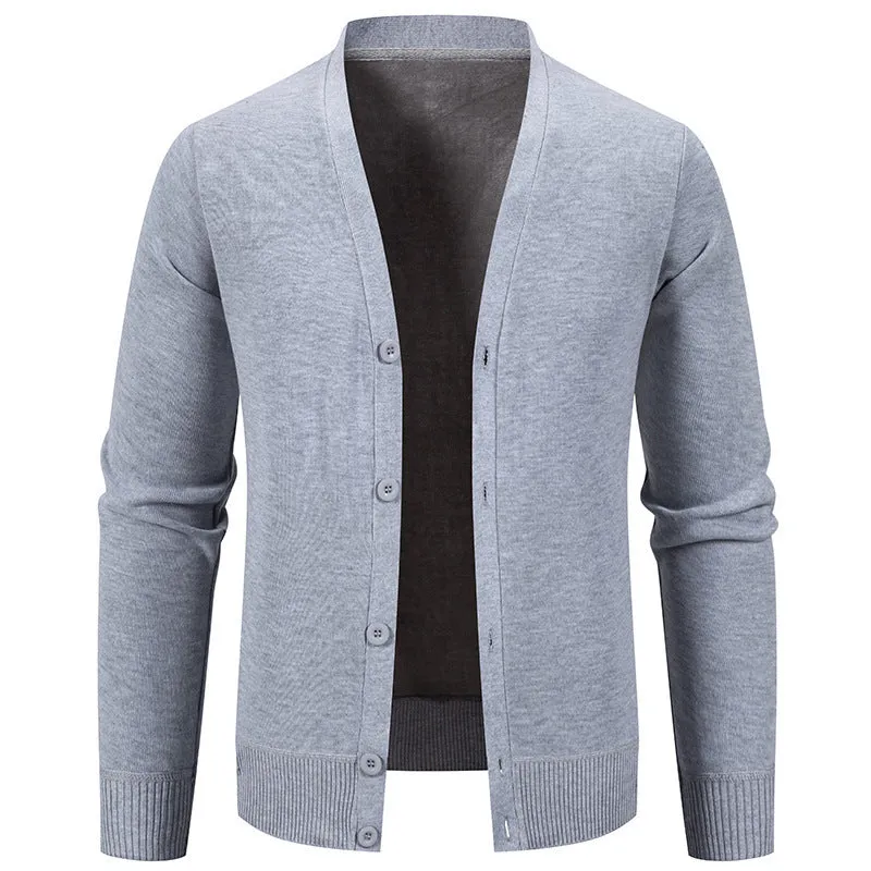 Solid colour fleece-lined knit cardigan for youth loose fit polyester navy blue front view