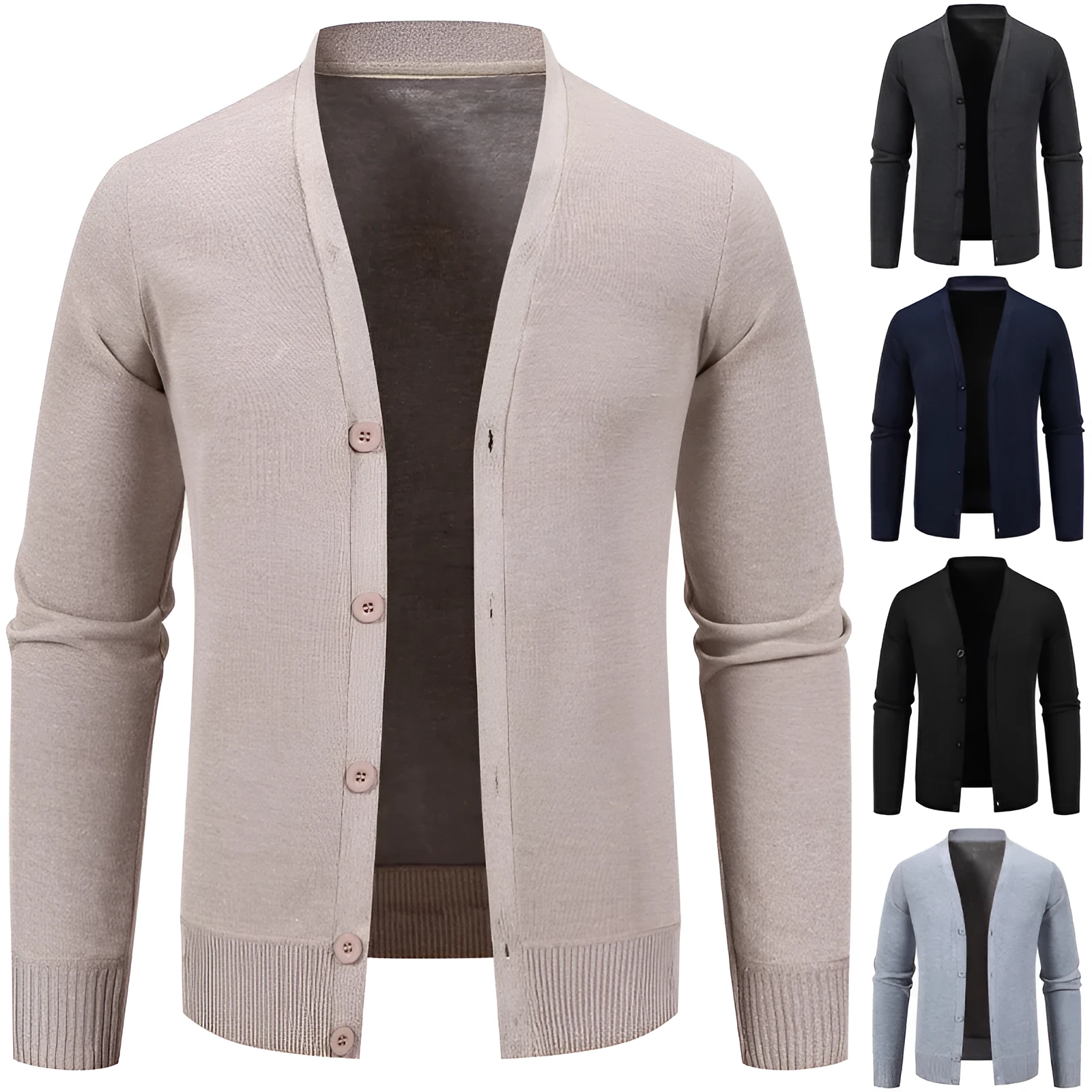 Solid colour fleece-lined knit cardigan for youth loose fit polyester navy blue front view