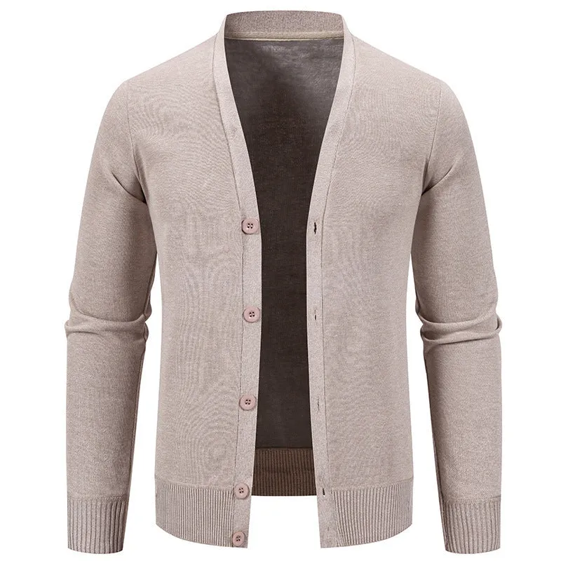 Solid colour fleece-lined knit cardigan for youth loose fit polyester navy blue front view