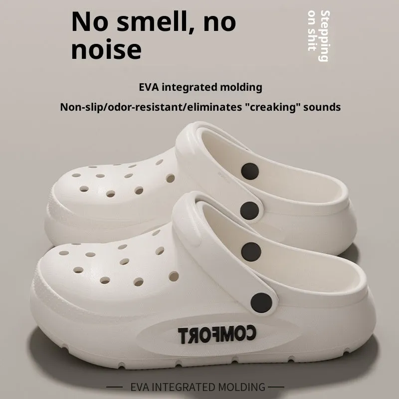 Men's perforated EVA summer shoes in khaki with round toe and thickened sole