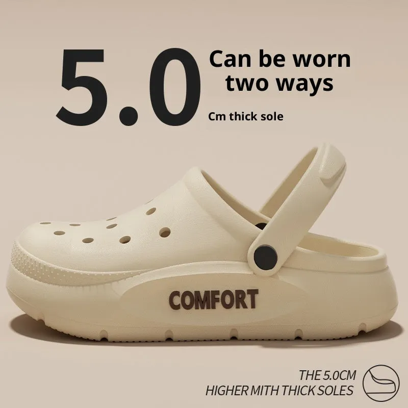 Men's perforated EVA summer shoes in khaki with round toe and thickened sole