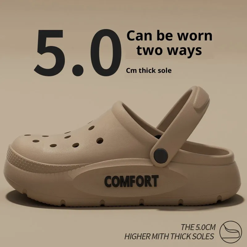 Men's perforated EVA summer shoes in khaki with round toe and thickened sole