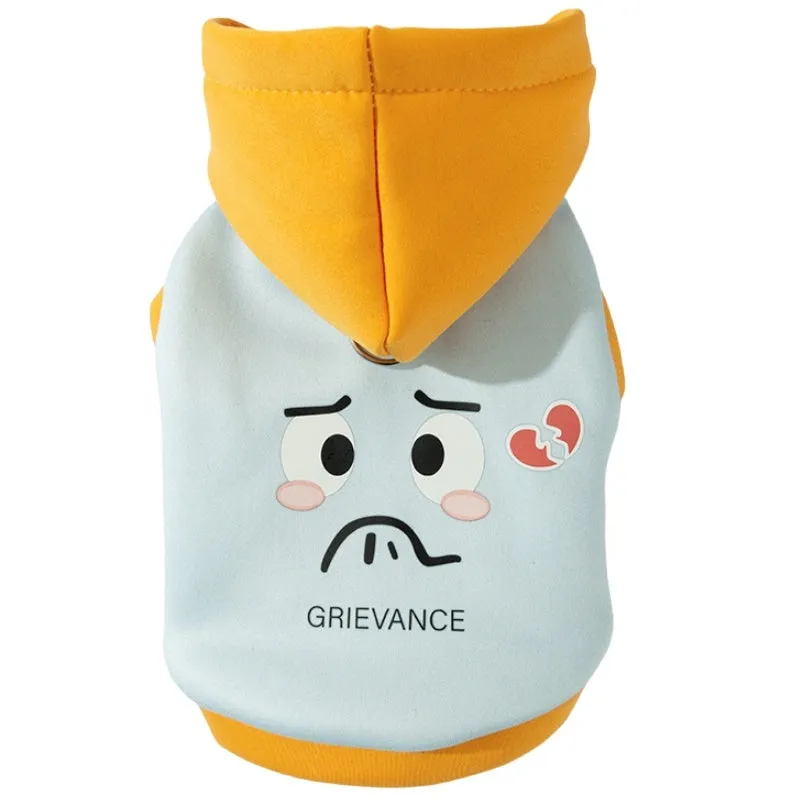 Autumn winter Korean dog hoodie with cute cartoon bear design for small medium pets, available in Blue and Yellow