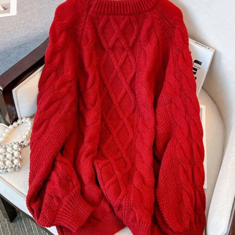 Women's Japanese loose casual knit sweater in solid beige colour, front view