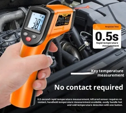 High precision infrared thermometer for industrial use, black colour, with trigger and display