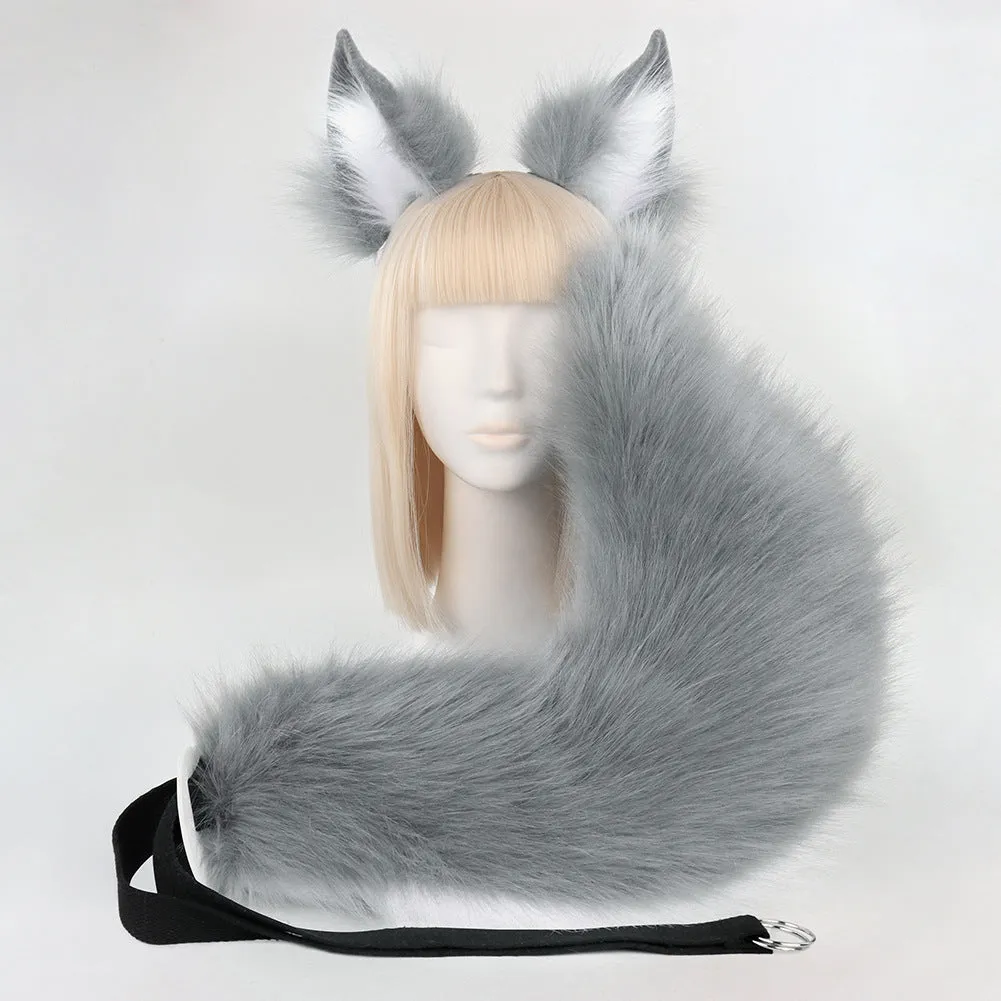 Plush fox ears and tail set in brown with matching plush fabric