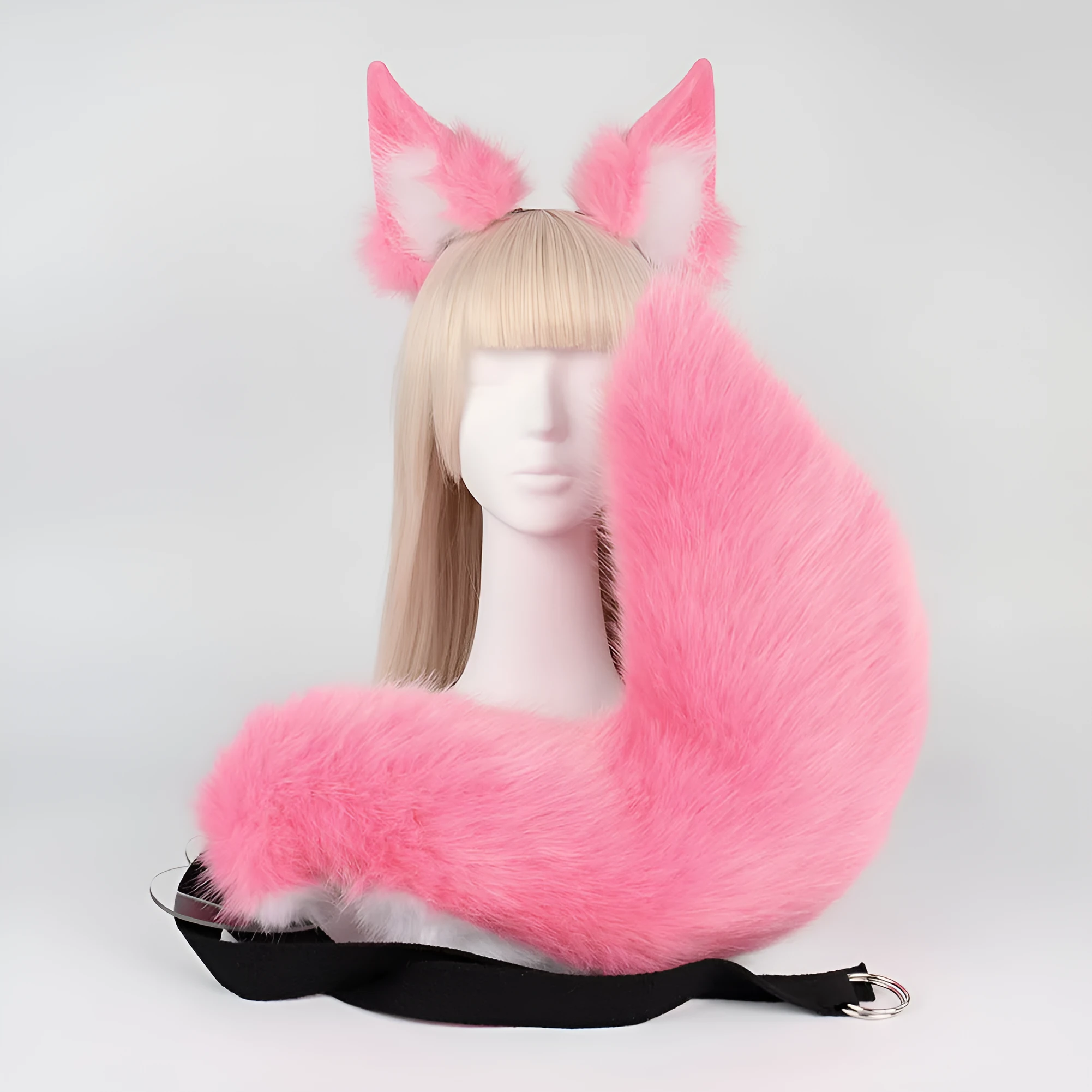 Plush fox ears and tail set in brown with matching plush fabric