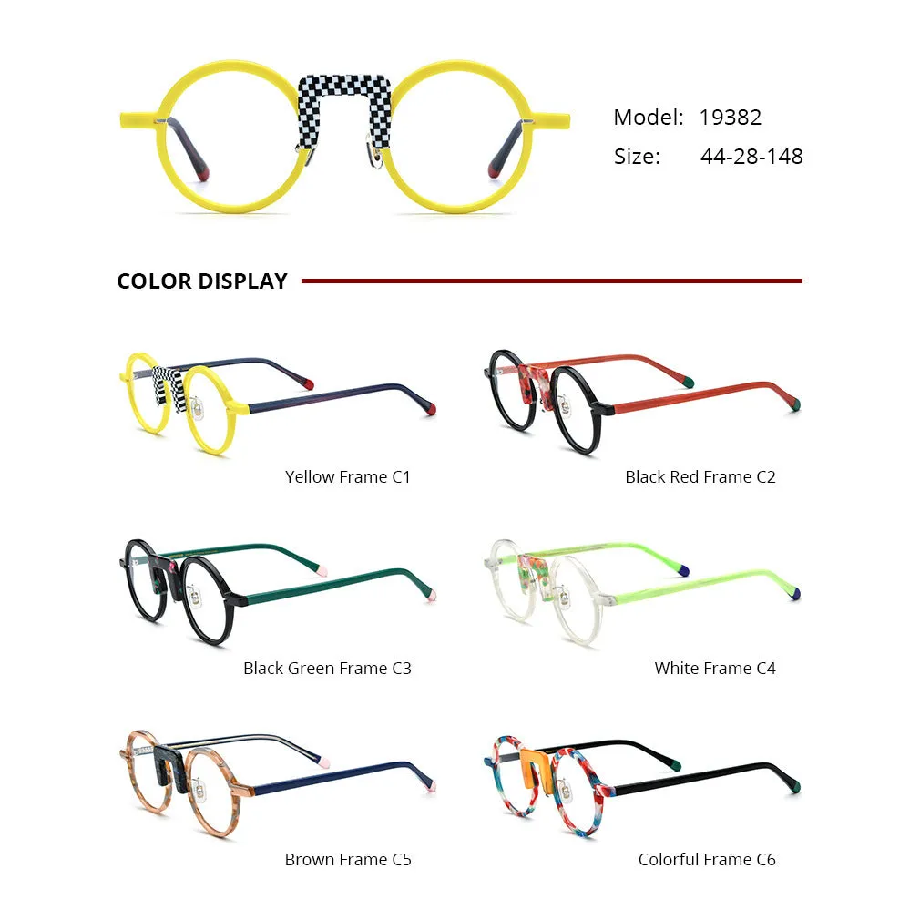 Multi-color round mixed material eyeglass frame unisex plate frame 44-28-148mm