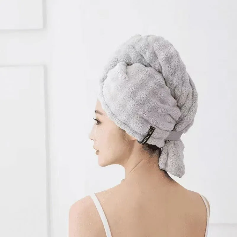 Thickened coral fleece soft absorbent one-piece tie-dye hair towel in gray, 25x75cm bubble velvet dry hair cap