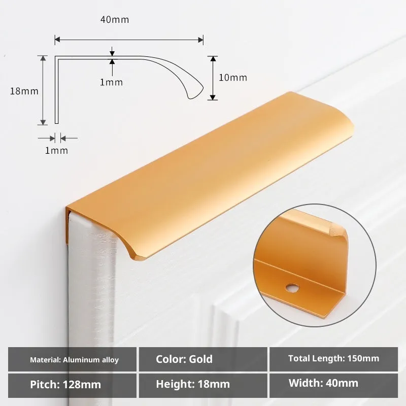 Aluminium alloy no-drill hidden cabinet handle in black finish, 200mm length, flush fit on a cabinet door
