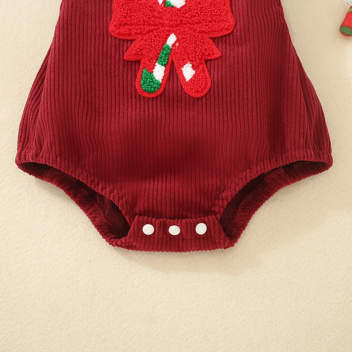 Infant and toddler red Christmas embroidered winged triangle romper in cotton, sleeveless, suitable for 70cm to 100cm height