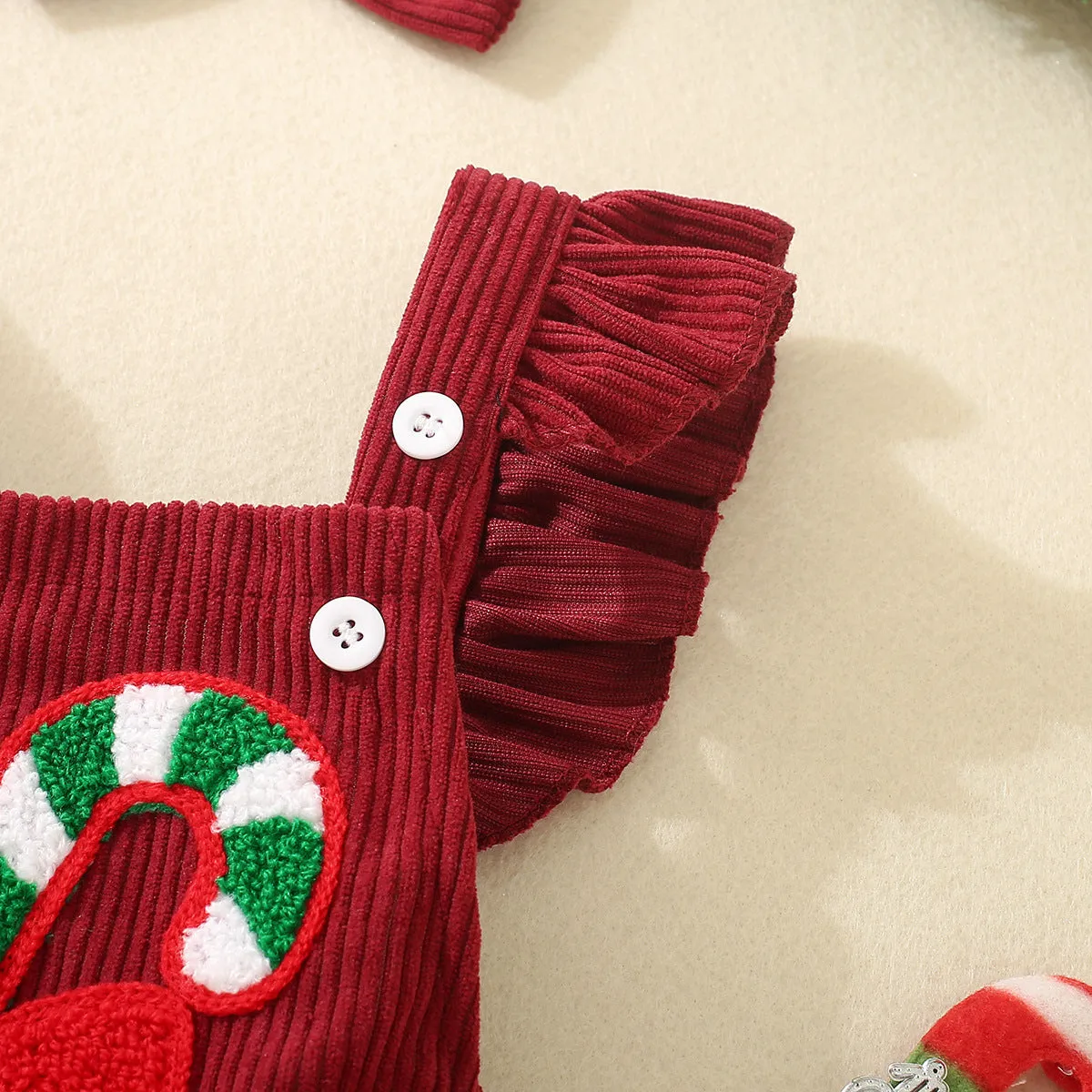 Infant and toddler red Christmas embroidered winged triangle romper in cotton, sleeveless, suitable for 70cm to 100cm height