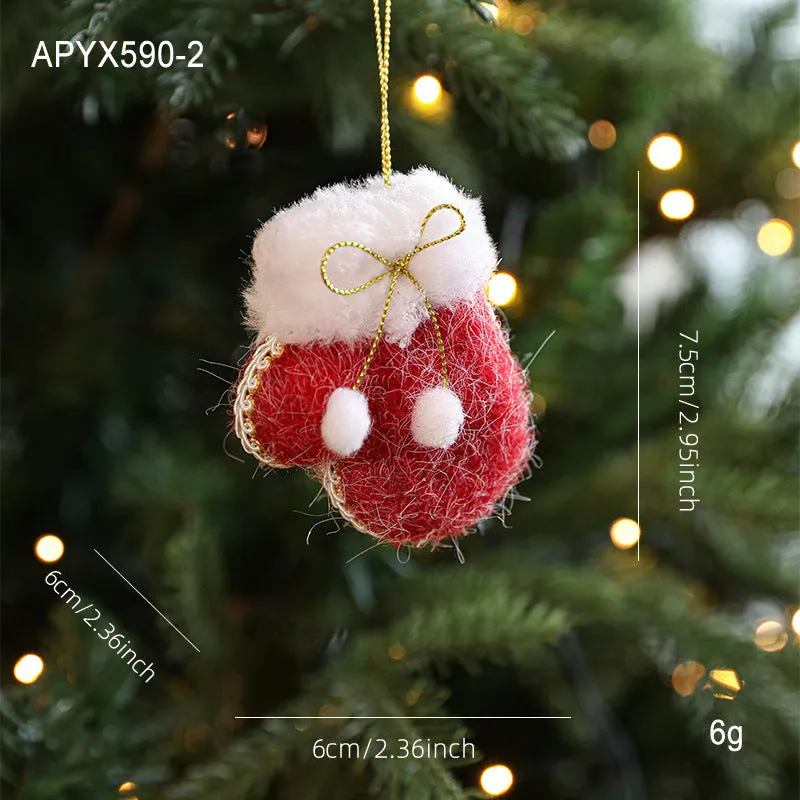 Plush fabric Christmas tree ornament shaped like a red boot with soft finish