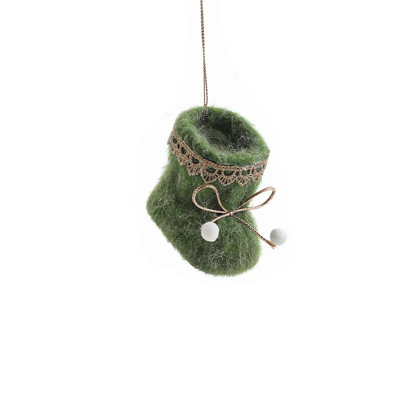 Plush fabric Christmas tree ornament shaped like a red boot with soft finish