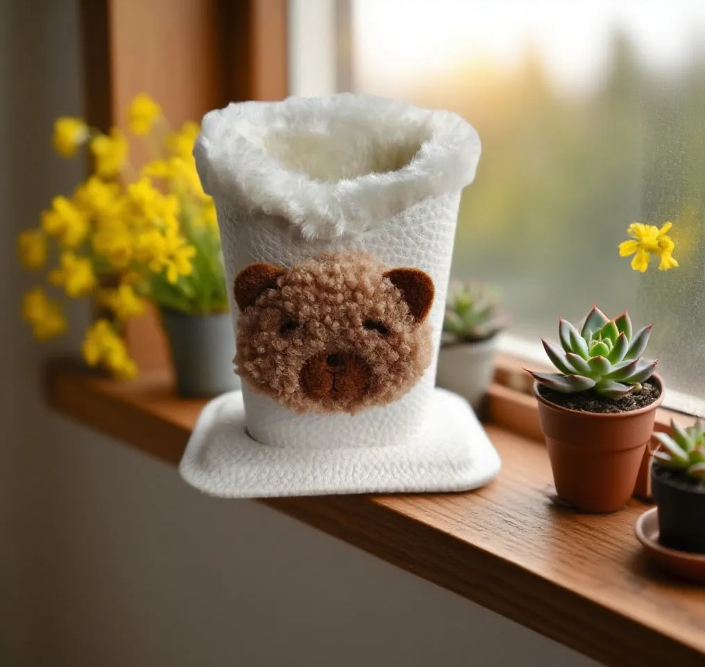 Nordic fluffy leather desktop glasses storage bucket 11.6x8.1x12cm cartoon animal