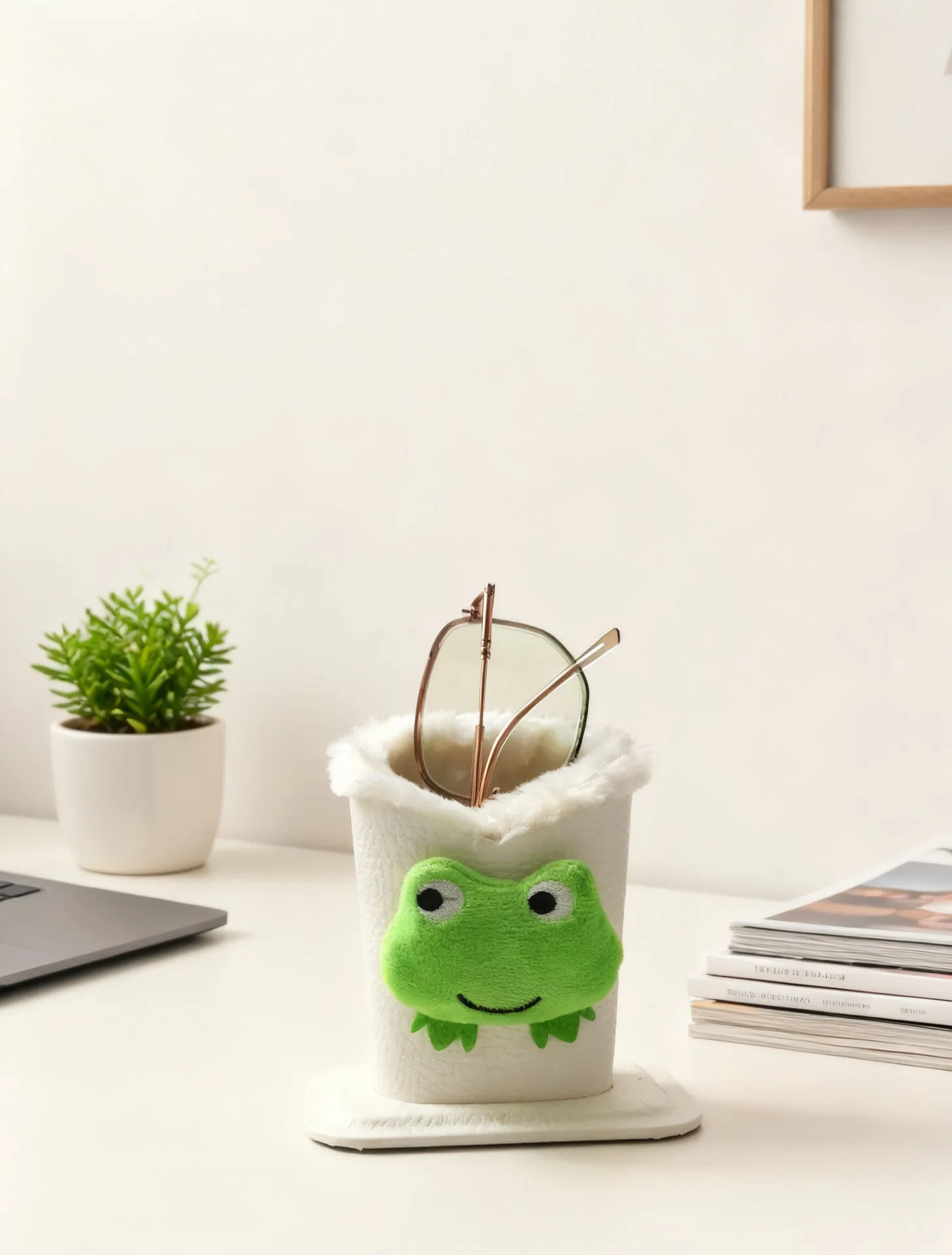 Nordic fluffy leather desktop glasses storage bucket 11.6x8.1x12cm cartoon animal