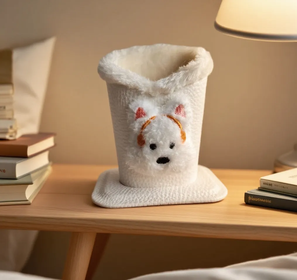 Nordic fluffy leather desktop glasses storage bucket 11.6x8.1x12cm cartoon animal