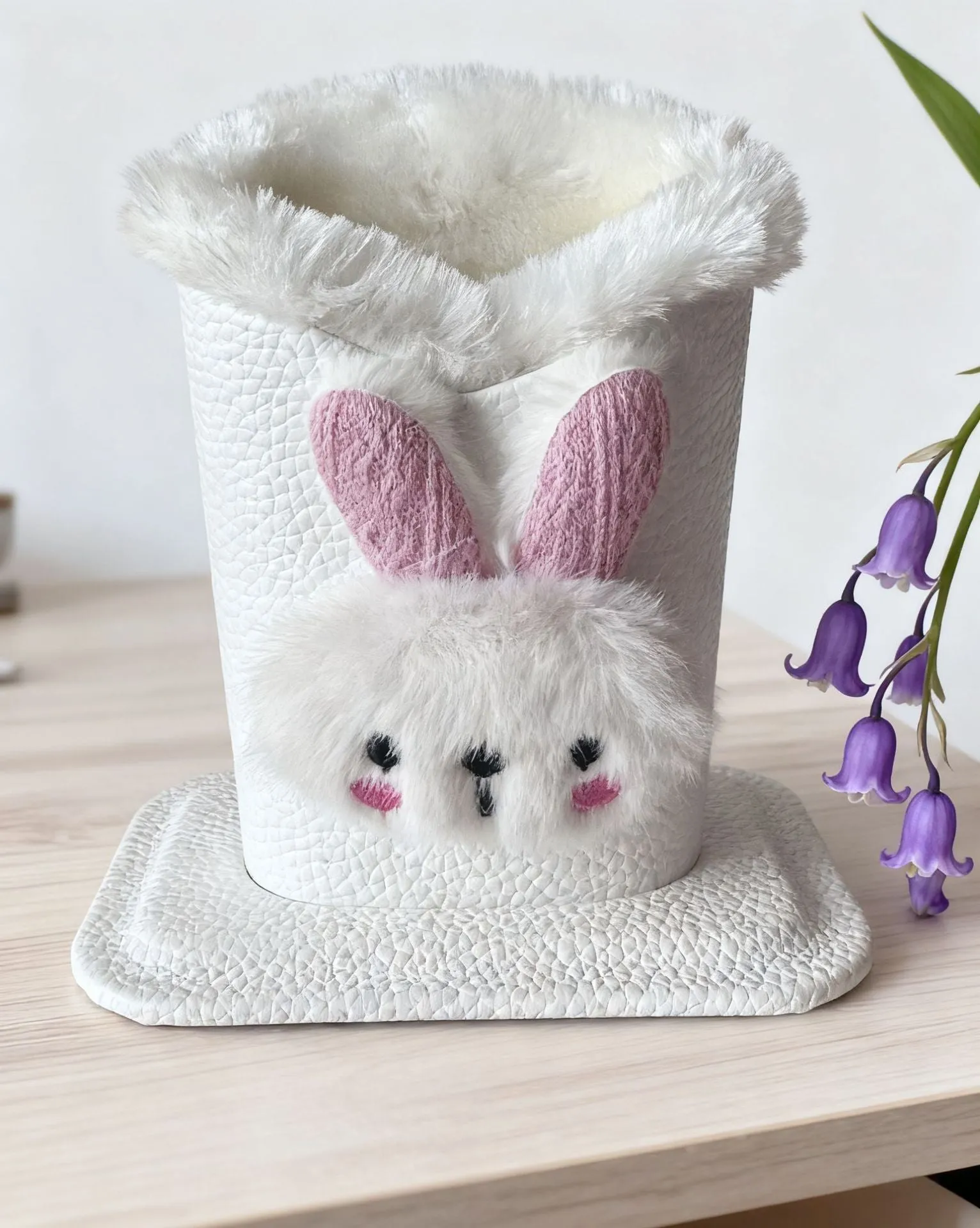 Nordic fluffy leather desktop glasses storage bucket 11.6x8.1x12cm cartoon animal