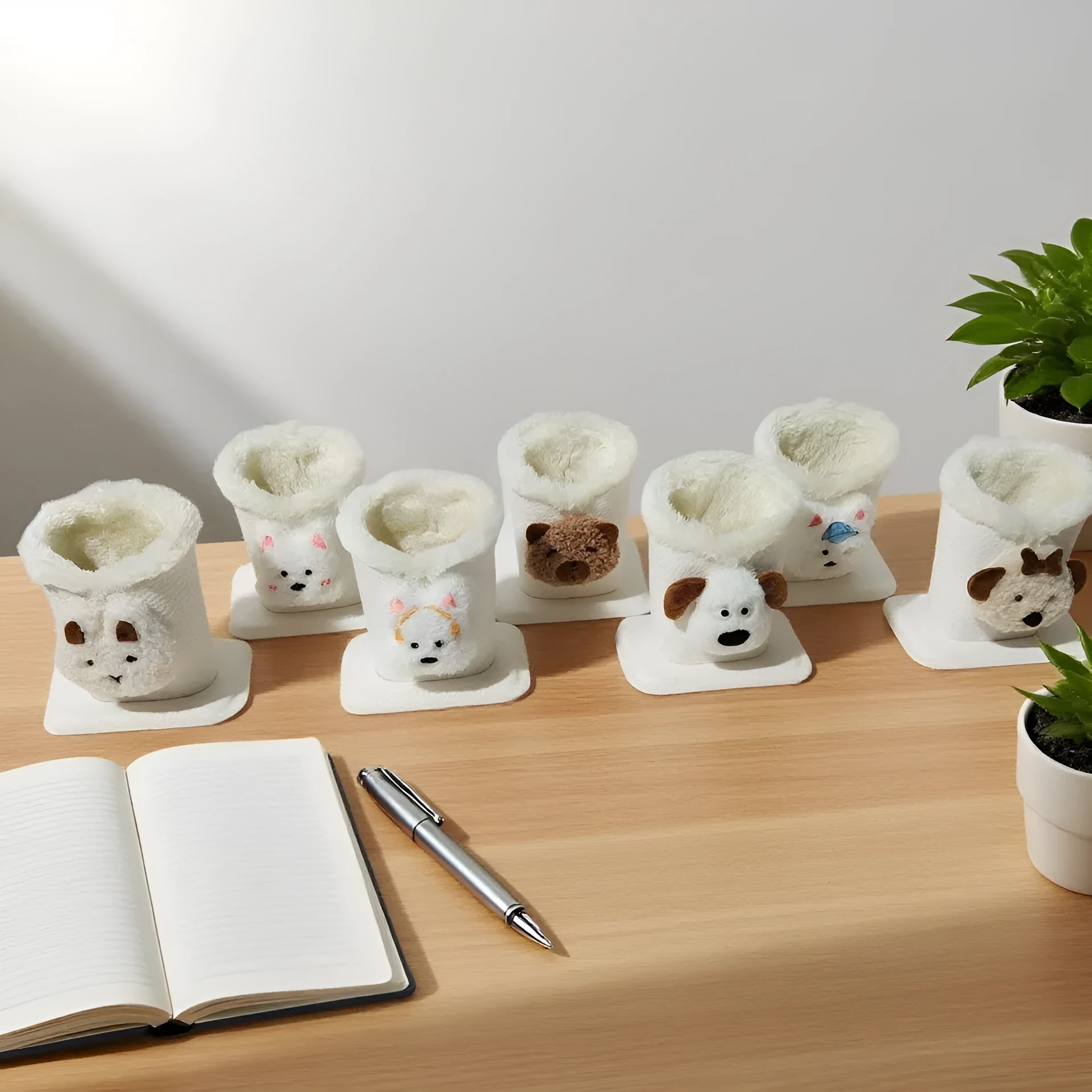 Nordic fluffy leather desktop glasses storage bucket 11.6x8.1x12cm cartoon animal