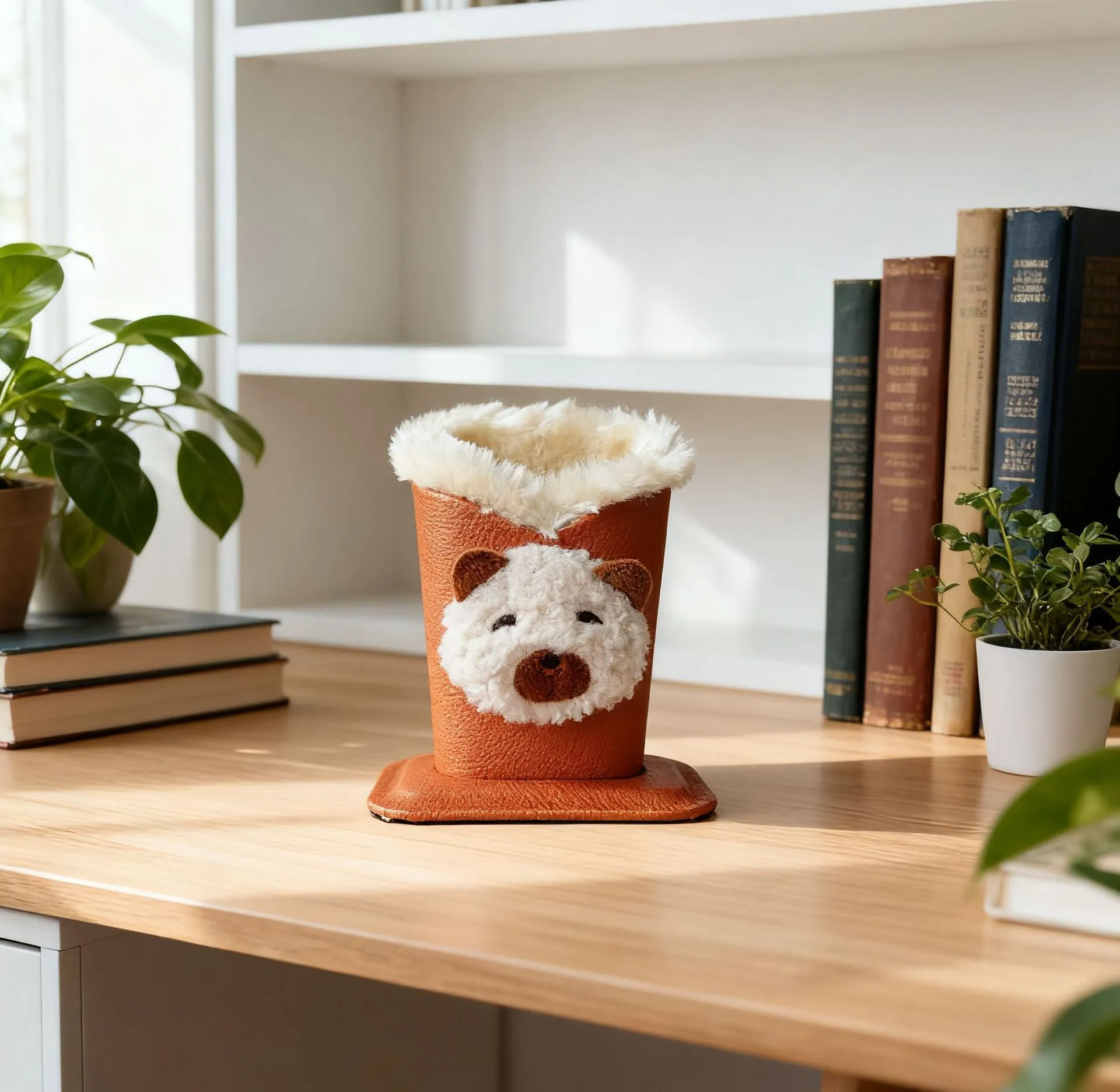 Nordic fluffy leather desktop glasses storage bucket 11.6x8.1x12cm cartoon animal