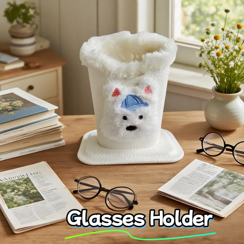 Nordic fluffy leather desktop glasses storage bucket 11.6x8.1x12cm cartoon animal