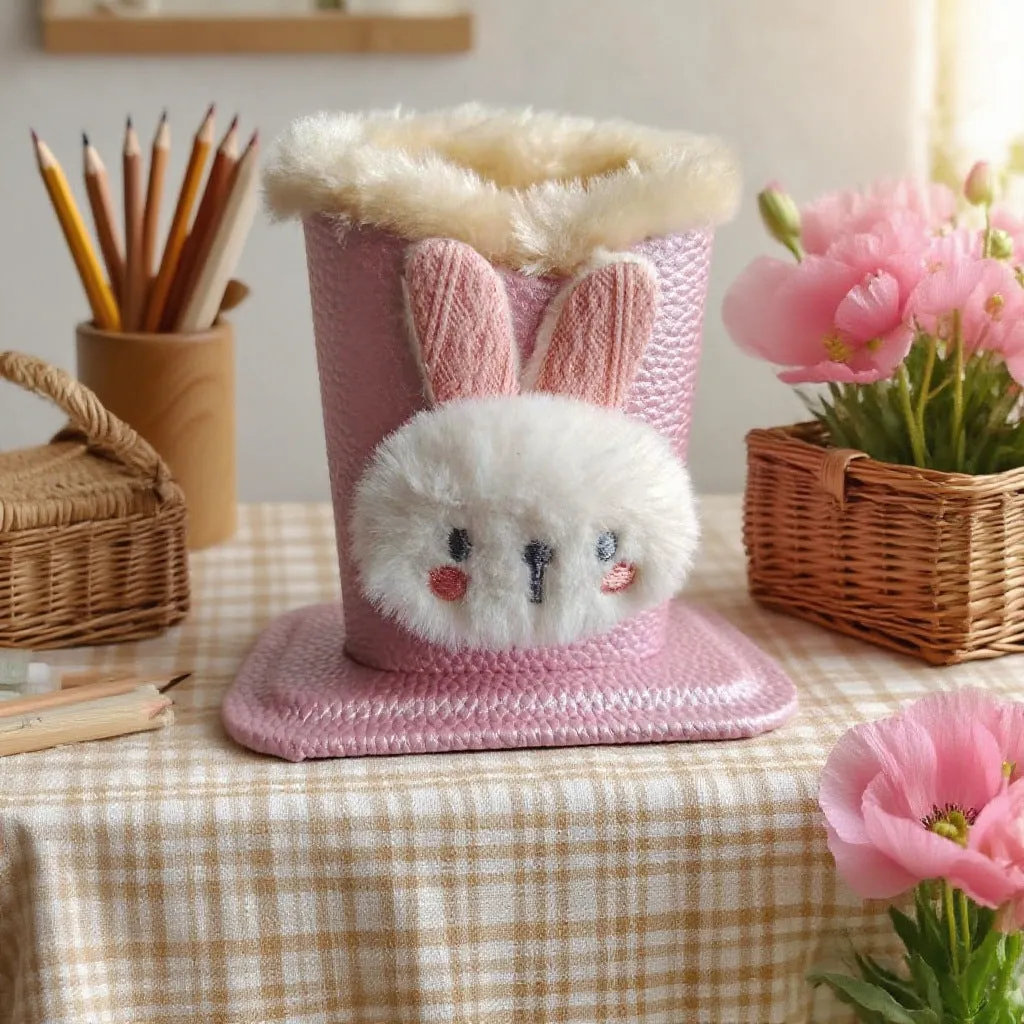 Nordic fluffy leather desktop glasses storage bucket 11.6x8.1x12cm cartoon animal