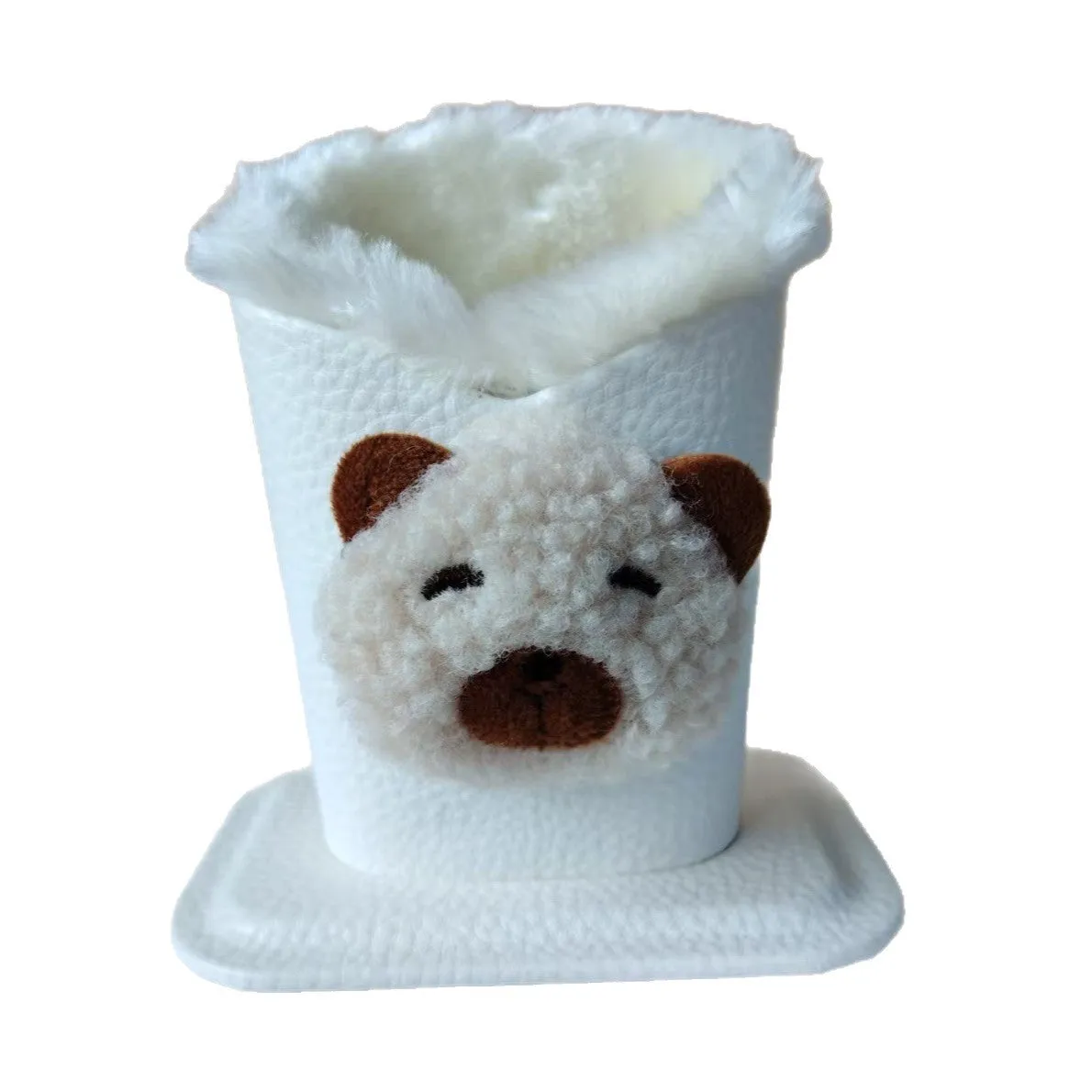 Nordic fluffy leather desktop glasses storage bucket 11.6x8.1x12cm cartoon animal