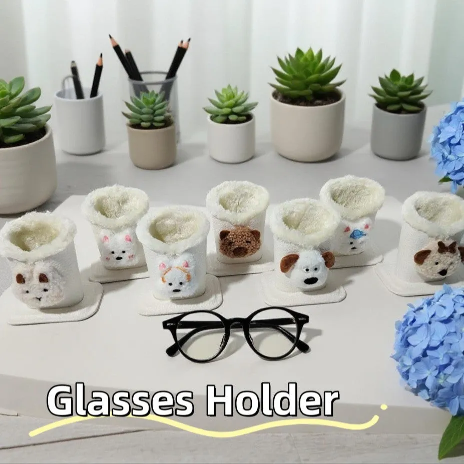 Nordic fluffy leather desktop glasses storage bucket 11.6x8.1x12cm cartoon animal