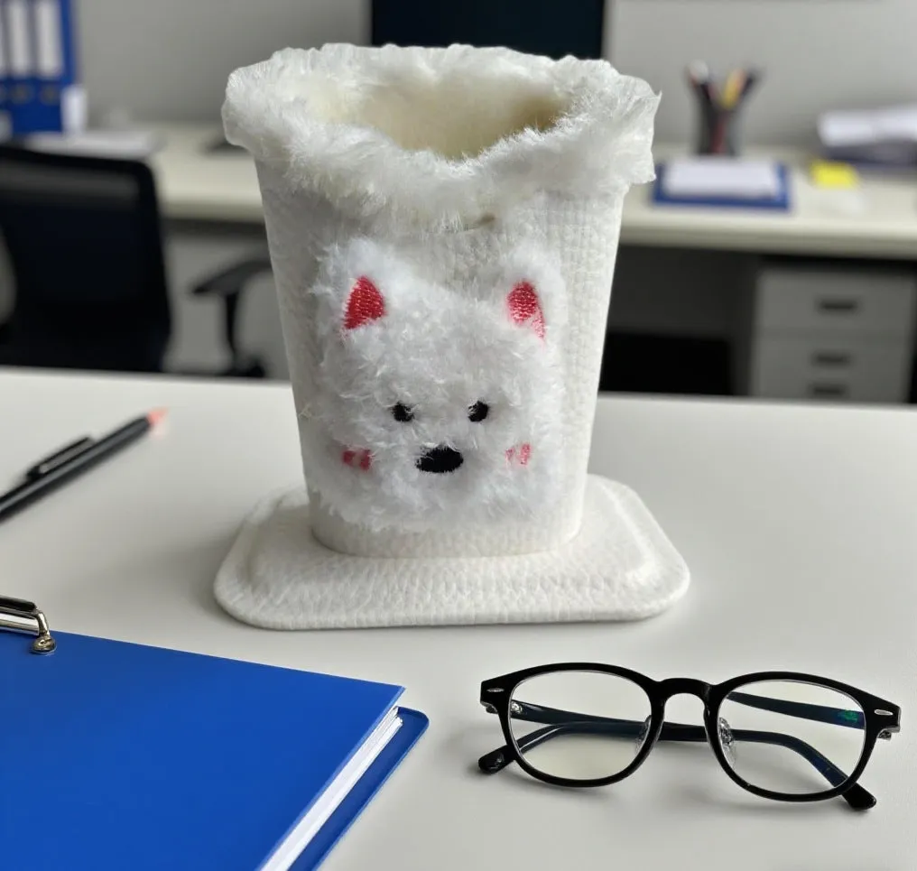 Nordic fluffy leather desktop glasses storage bucket 11.6x8.1x12cm cartoon animal